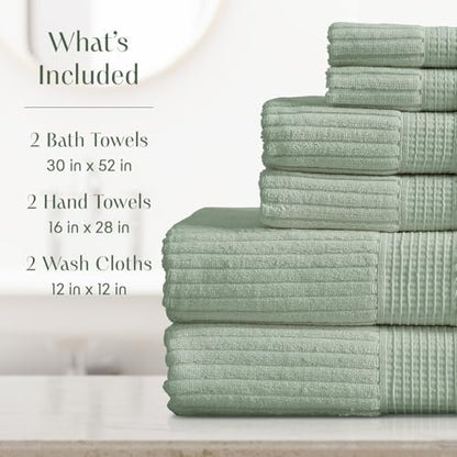 Springtree Home 100% Cotton Bath Towel Set | 6-Piece Set | Eucalyptus