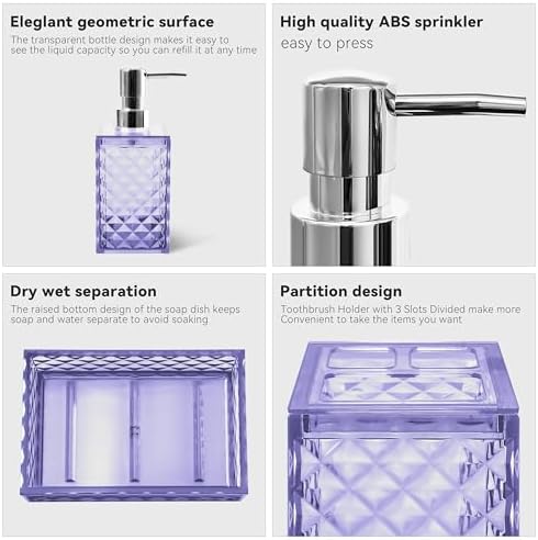 Bathroom Accessory Set, 4 PCS Light Purple Bathroom Accessories Set