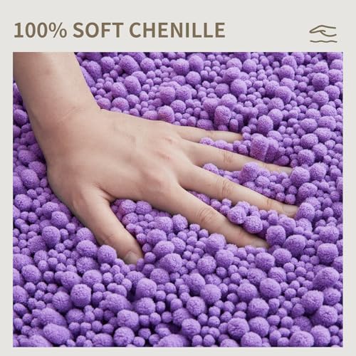 Bathroom Rugs Non Slip Washable 36x24, Extra Thick Soft Chenille Absorbent Bath Mat, High Density Barrier Non Slip Backing, Quick Dry Plush Shaggy Floor Carpet for Tub&Shower, Purple