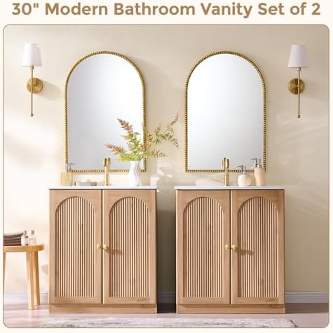 IFBUY 30 Inch Arched Bathroom Vanity with Sink, Fluted Design, Natural Oak