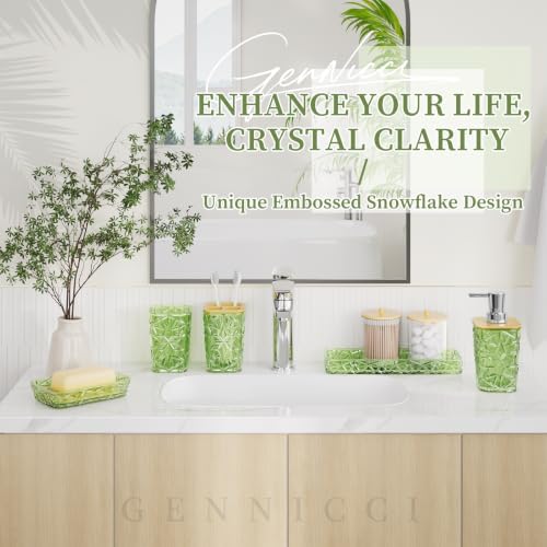 Green Bathroom Accessories Set 7 Pcs, Green Bathroom Sets, Acrylic Soap Dispenser and Toothbrush Holder Set, Qtip Holder Set, Bathroom Sink Set, Gift for Home Apartment