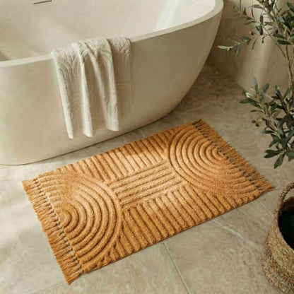 KIBAGA Beautiful Boho Rug with Tassels for Bathroom - Soft 2x3 ft Cotton