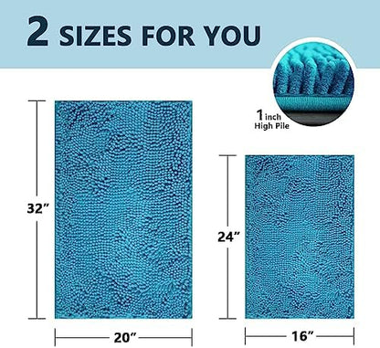 BOANKODU Bathroom Rugs Sets 2 Piece, Extra Soft Chenille Bath Mat Absorbent Bathroom Rug, Bathroom Mat with Non-Slip Bottom, Machine Washable Bath Rugs (32x20 Inch + 24x16 Inch, Turquoise)