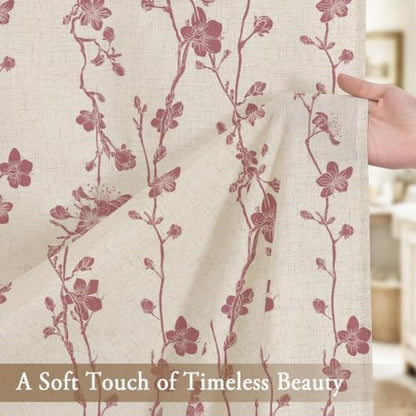Gibelle Pink Farmhouse Linen Shower Curtain, Boho Floral Fabric, 72 x 84