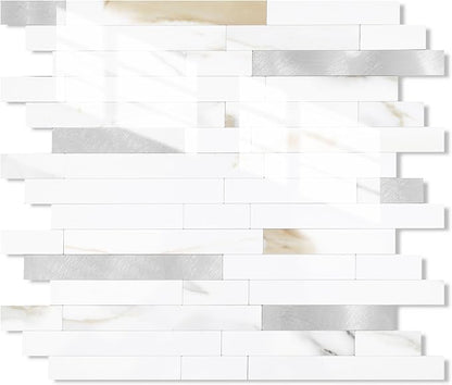 Yipscazo 20 Sheets Peel and Stick Stone Metal Tile Backsplash, Stick on Tiles for Backsplash Kitchen, Bathroom, Laundry Room, Camper, Fireplace (12'' X 12'', Polished Marble)