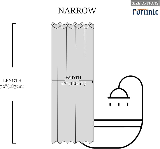 Furlinic No Hook Fabric Shower Curtain,Small Stall Shower Curtain Liner,Bathroom Curtains with 6 Plastic Split Grommets,Waterproof & Machine Washable,Blue,Half Narrow 48x72 Inch