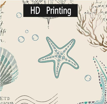 Nautical Coastal Beach Shower Curtain, Coral Starfish Seashell Ocean Bathroom Curtains, Fun Kids Bathroom Shower Curtain with Hooks Set 60X72inch.