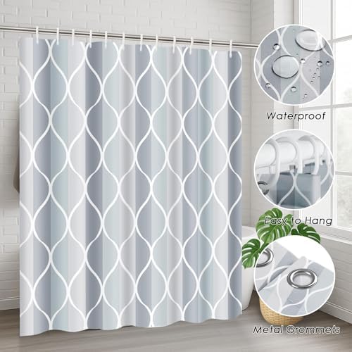 Bathroom Sets with Shower Curtain and Rugs, 4 Pcs Geometric