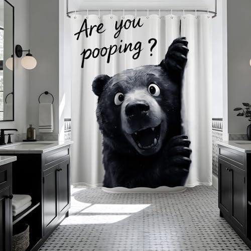 Funny Black Bear Shower Curtain Kids Animal, 70x72 Inchs