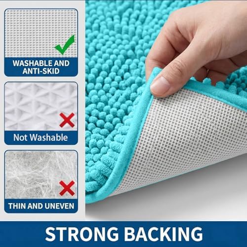 Bathroom Rugs Sets 2 Piece,Super Absorbent Chenille Bath Mats and U-Shaped Toilet Rug,Strong PVC Non Slip Backing,Microfiber Washable Dry Quickly Bath Mats for Bathroom(20"x32"+20"x20"U, Light Blue)