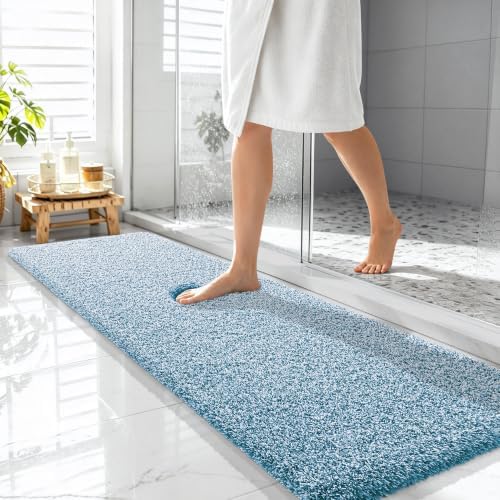 OLANLY Microfiber Soft Bathroom Rugs Mats 59x20, Peacock Blue and White