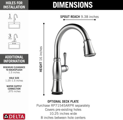 DELTA FAUCET Cassidy Pull Down Kitchen Faucet Chrome, Chrome Kitchen Faucets with Pull Down Sprayer, Kitchen Sink Faucet, Faucet for Kitchen Sink with Magnetic Docking, Lumicoat Chrome 9197-PR-DST