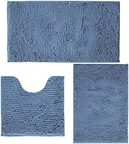 Bathroom Rugs Sets 3 Piece Non Slip,Bath Rugs with PVC Backing Bath Carpet,Bathroom Rug Washable,Absorbent,Plush Carpet Mats,Bath Mats for Bedroom, Kitchen,Tub,Home Decor (Deep Blue)