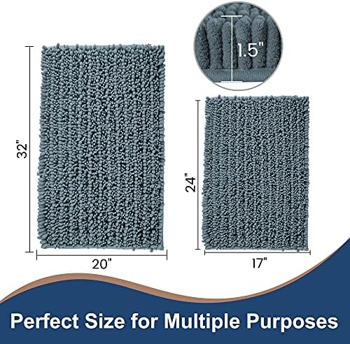 Luxury Chenille Dusty Blue Bathroom Rugs Sets 2 Piece, Thickened Hot Melt Rubber Bottom Bath Mats for Bathroom Non Slip,Bath Rugs Quick Dry Machine Washable for Shower Mat (32"x20"+17"x24")