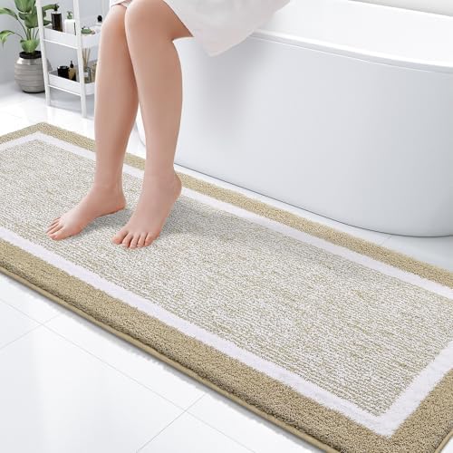 OLANLY Bathroom Runner Rugs 70x24, Extra Long Bath Mats for Bathroom, Beige