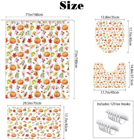 MEHOFOND Fall Shower Curtain Set 4-Piece Thanksgiving Decor Bathroom Set