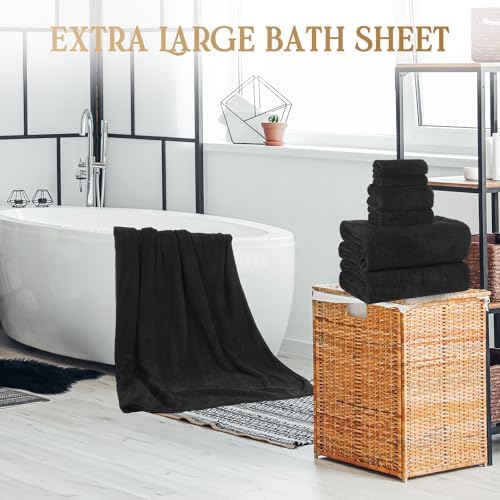 Peryiter 6 Pcs Bath Towel Set, Oversized Bath Sheet for Adults, Black