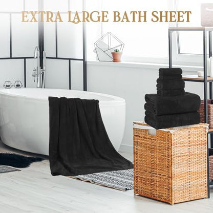 Peryiter 6 Pcs Bath Towel Set, Oversized Bath Sheet for Adults, Black