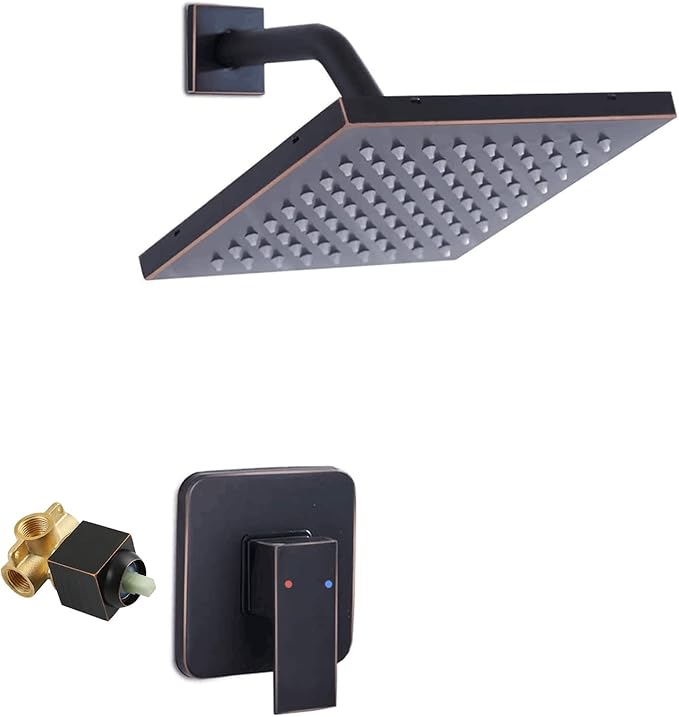 Oil Rubbed Bronze Shower Faucet GGStudy Single Function Shower Trim Kit with Rough-in Valve Shower Set Bath Rainfall Shower Faucet System 8inch Square Stainless Steel Metal Shower Head