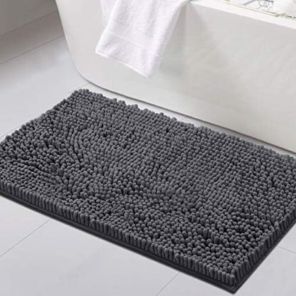 H.VERSAILTEX Bathroom Rugs for Bathroom Non Slip Luxury Chenille BathroomMat 20x32 Extra Soft and Absorbent Rugs Washable Dry Fast Plush Area Carpet Mats for Bath Room, Tub - Grey