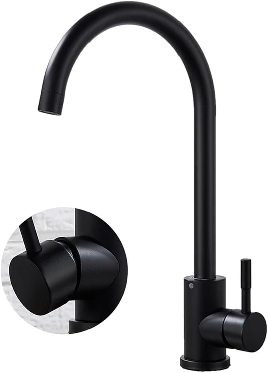 Stainless Steel Black Kitchen Faucet 360° Swivel Deck Mount Mixer Tap Hot & Cold Water Modern Bathroom Vanity Crane for Stylish Sink Upgrade，Matte Black a