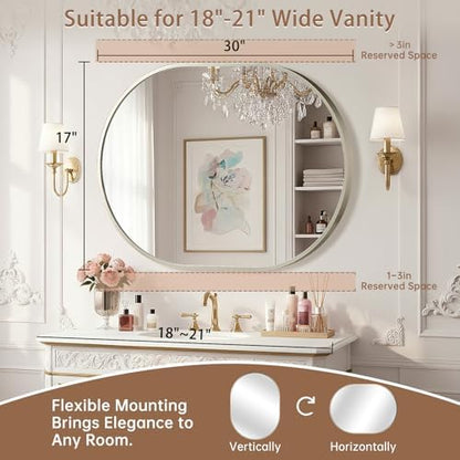 Brushed Nickel Mirror, 17"x30" Oval Bathroom Mirror, Oval Mirror