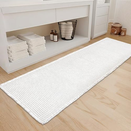 ZALL Waffle Bath Mat White Super Absorbent Non Slip Bathroom Rug 24X72inch,Machine Washable Ultra Soft Floor Mats
