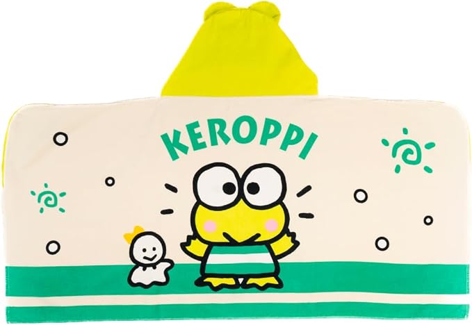 Sanrio Keroppi Kids Super Soft Bath/Pool/Beach Soft Cotton Terry Hooded Towel Wrap, 24 in x 50 in, (Officially Licensed Product) by Franco