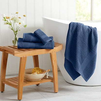 Springtree Home 100% Cotton Bath Towel Set | 4-Pack | Textured | Navy