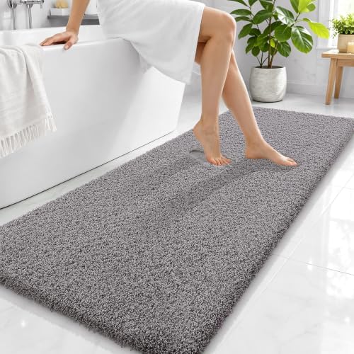 OLANLY Microfiber Bathroom Runner Rugs 59x24, Soft Bath Mat, Light Grey