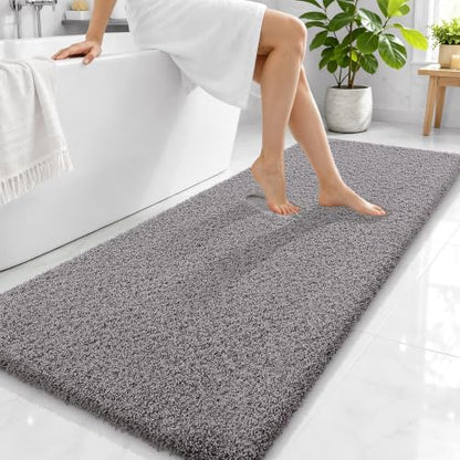 OLANLY Microfiber Bathroom Runner Rugs 59x24, Soft Bath Mat, Light Grey