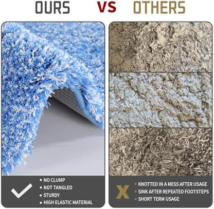 Yimobra Bathroom Rugs Non Slip Washable 36X24, Ultra Soft and Water Absorbent Bath Mats, Plush Fluffy Shower Mat Outside, Luxury Microfiber Thick Matts for Bathroom Floor/Tub, Blue and White