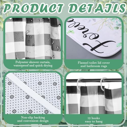 Honoson 8 Pcs Sage Green Eucalyptus Shower Curtain Set with Rugs