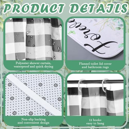 Honoson 8 Pcs Sage Green Eucalyptus Shower Curtain Set with Rugs