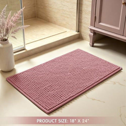 SUBRTEX Bathroom Rugs Chenille Bath Rug Soft Short Plush Bath Mat Soft Shower Mat Water Absorbent Shower Mat Quick Dry Machine Washable(Pink,18" x 24")