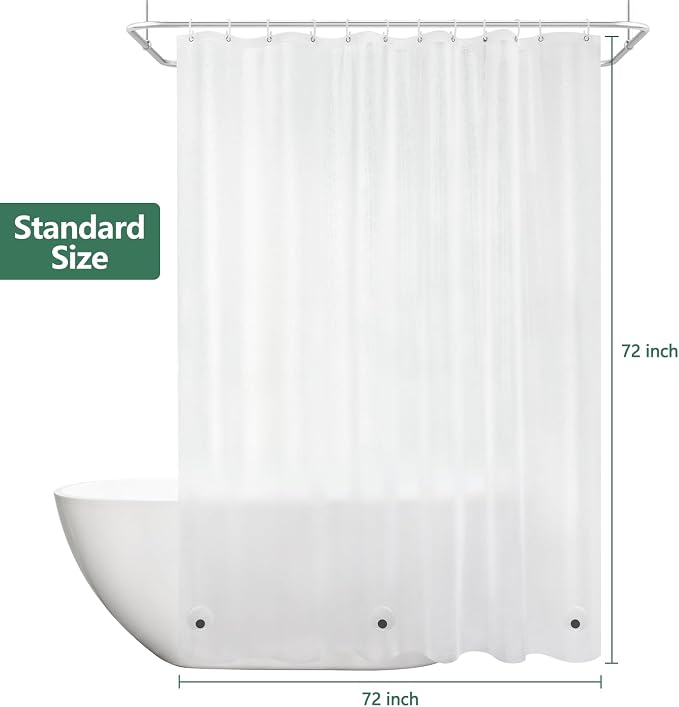 Seenus EVA Shower Curtain Liner 3D Silk Frosted with 3 Extra-Large Magnets, Bpa-Free Waterproof Shower Curtain Liner Odorless, 72 x 72 inch Lightweight Bathroom Curtain Translucent for Privacy