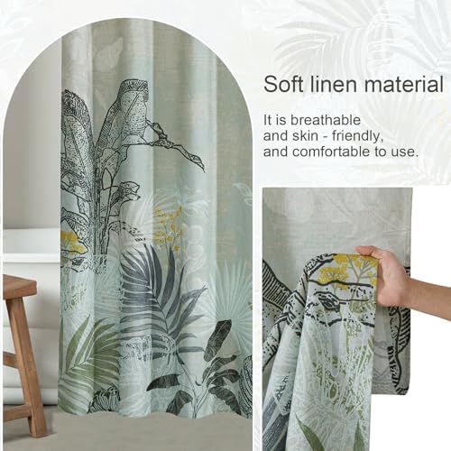 ORTIGIA Linen Shower Curtain Farmhouse Vintage Shower Curtains Tropical Leaf Spring Summer Plant Boho Rustic Cottagecore Decor for Bathroom 72 W x 72 L