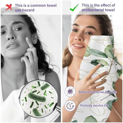 Eucalyptus Leaves Bathroom Hand Towels, Golden Green Lines Bath Hand Towel for Decorative Fingertip Towels Set of 2 for Farmhouse Gym Kitchen Hotel Yoga Gifts