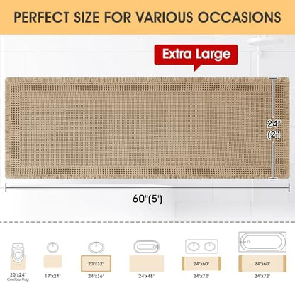 IM HOME Extra Large Waffle Bath Mat, Boho Bathroom Rugs Absorbent Non Slip, Ultra Soft Bathroom Mat, Machine Washable Knit Bath Rugs with Border for Bathroom, Bedroom, Kitchen, Tub, 5'x2', Beige