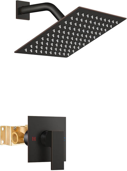 Airuida Oil Rubbed Bronze Shower Faucet Set,8 Inch Shower Valve Kit | Square Showerhead,Female Thread Rough-in Valve,Bathroom Rain Shower System,Single Function Handle