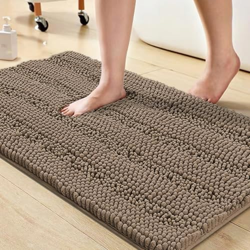 Turquoize Bathroom Rug 20"x32", Absorbent Chenille Bath Rug, Taupe Brown