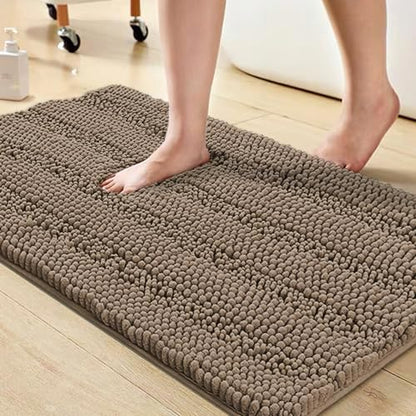 Turquoize Bathroom Rug 20"x32", Absorbent Chenille Bath Rug, Taupe Brown