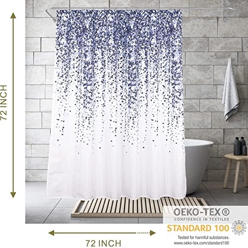 Blue Dots Gradient Shower Curtain Set with Hooks: 72’’x72’’ Waterproof Washable Weighted Geometric Ombre Bath Curtain, Modern Bathroom Decor