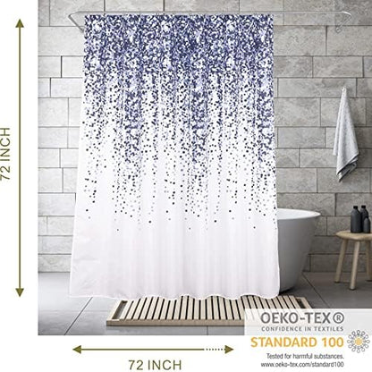 Blue Dots Gradient Shower Curtain Set with Hooks: 72’’x72’’ Waterproof Washable Weighted Geometric Ombre Bath Curtain, Modern Bathroom Decor