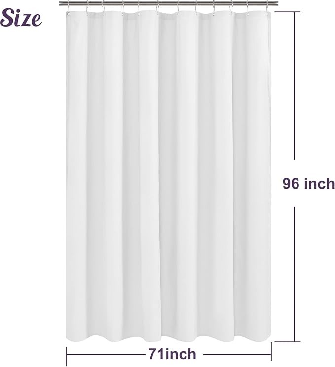 Embossed Microfiber Shower Curtain Liner 71 x 96, White | Extra Long, Machine Washable, Bottom Magnets, Water Repellent, 71x96 inches Soft Fabric Shower Curtain for Bathroom