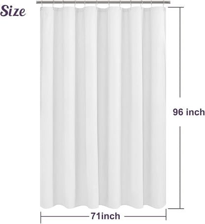 Embossed Microfiber Shower Curtain Liner 71 x 96, White | Extra Long, Machine Washable, Bottom Magnets, Water Repellent, 71x96 inches Soft Fabric Shower Curtain for Bathroom