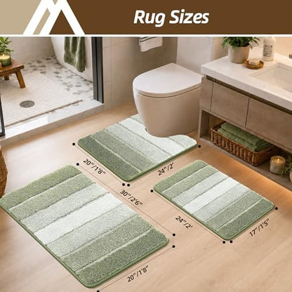 COSY HOMEER Bathroom Rugs 30x20,Ultra Soft Absorbent Bath Mat,Green