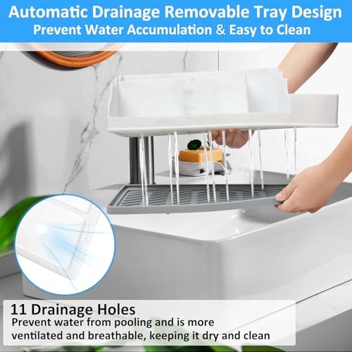 Bathroom Counter Organizer, Large White Silicone Toothbrush Holders for Bathrooms with 3PCS Qtip Holder, Bathroom Organizer Countertop Toothbrush and Toothpaste Holder for Makeup Organizer for Vanity