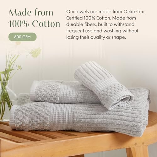 Springtree Home 100% Cotton Bath Towel Set | 4-Pack | Textured | Grey