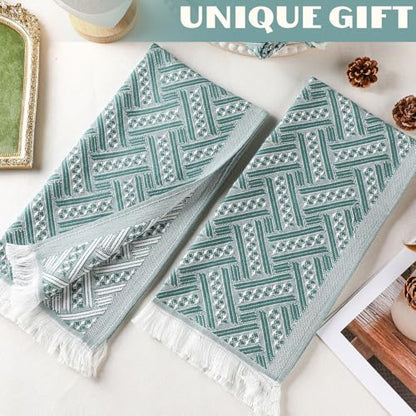HunnmingRe 4 Pack Boho Hand Towel for Kitchen, Green